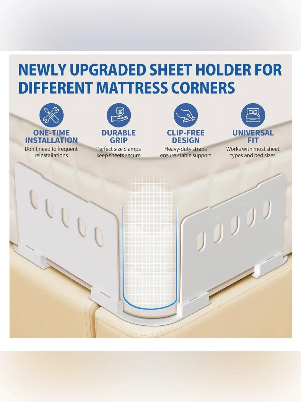 Bed Sheet Holder with Clips Lock, Open Corner Fitted Bedsheet Holders